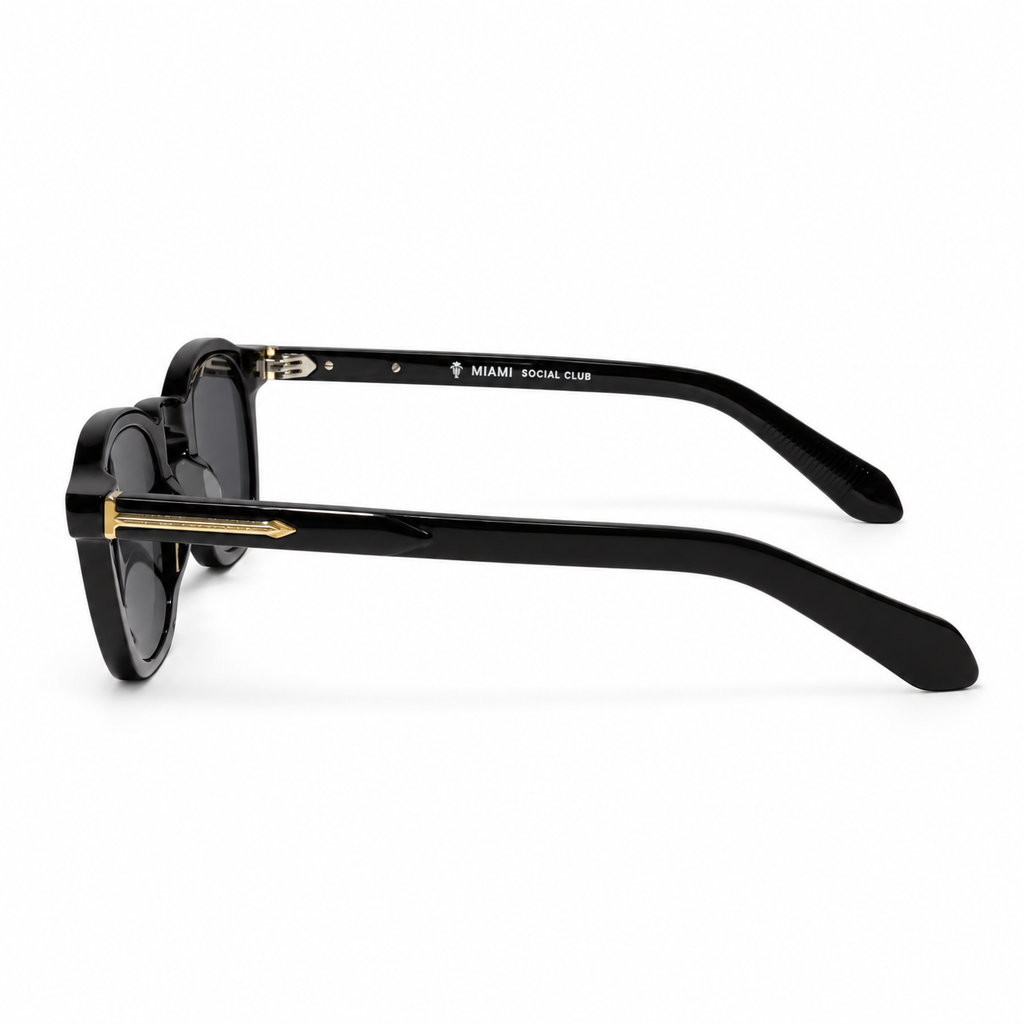 Gulermina C1 vue de profil, branches noires brillantes et longs inserts dorés